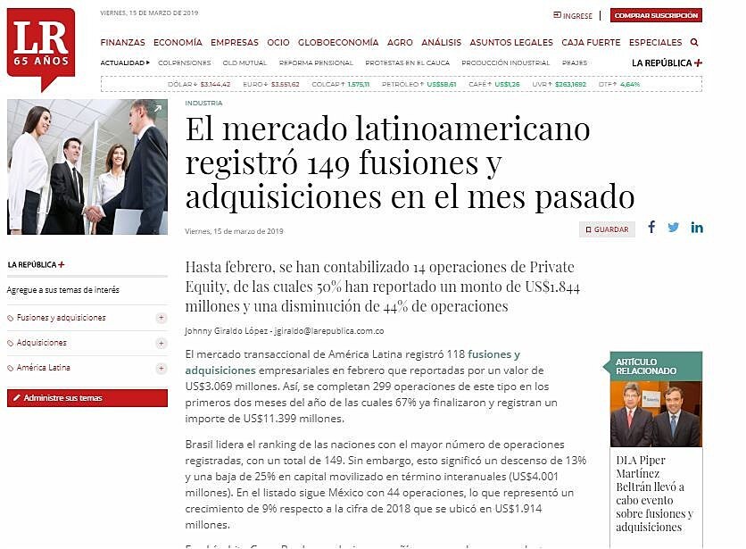 El mercado latinoamericano registr 149 fusiones y adquisiciones en el mes pasado